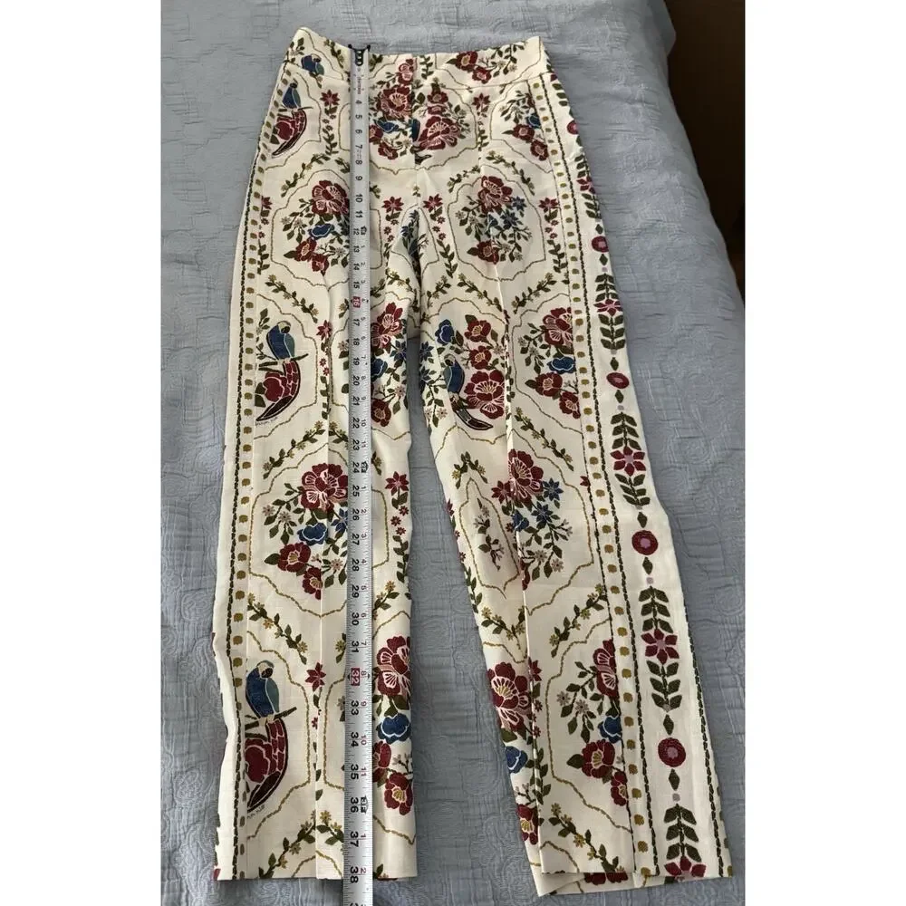 NWT Sezane x Farm Rio Tiago Crop Linen Cream Floral Pants Sz Fr 36 US 4